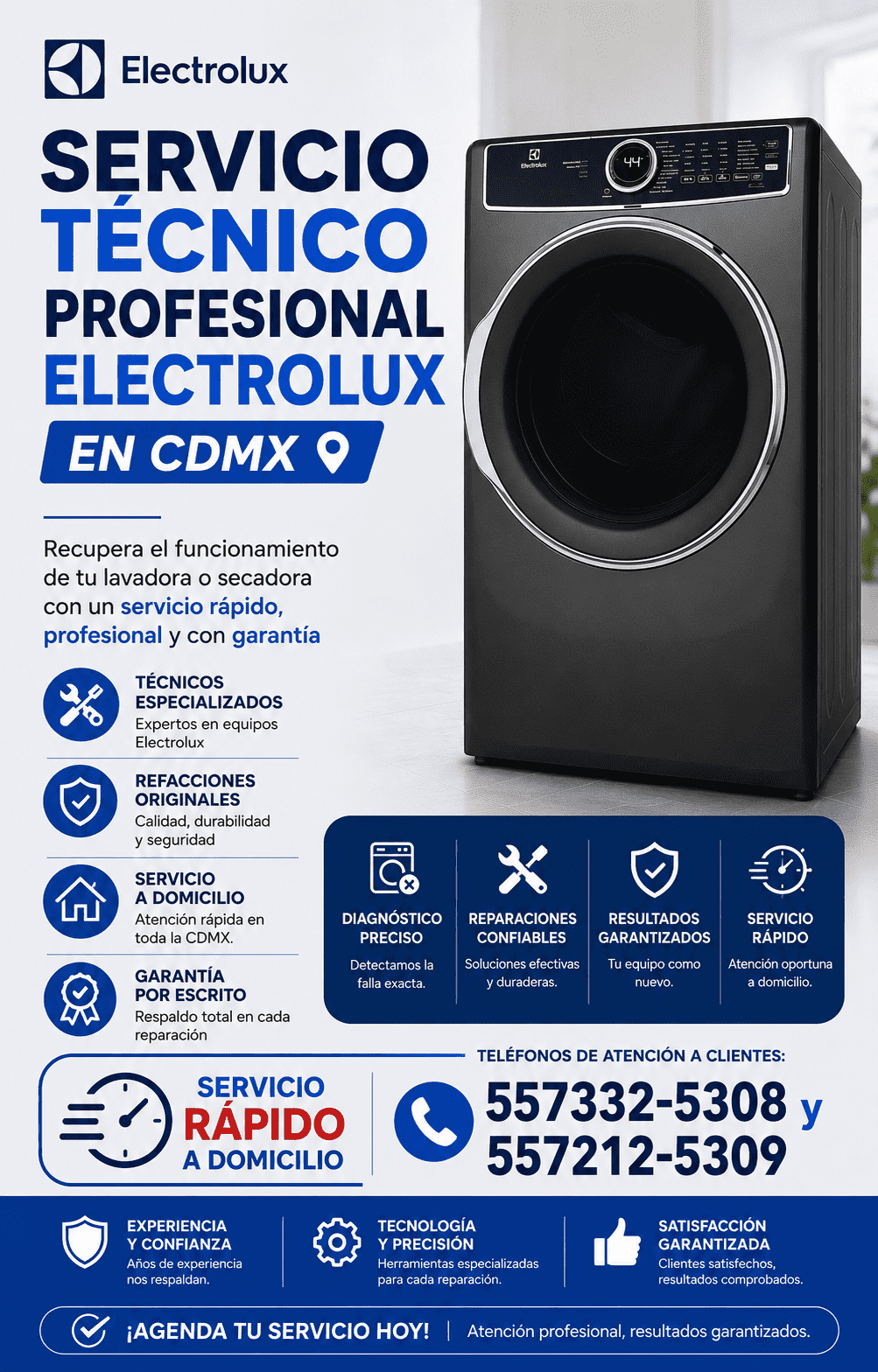 SERVICIO TÉCNICO DE REPARACIÓN DE LAVADORAS Y SECADORAS ELECTROLUX EN CDMX