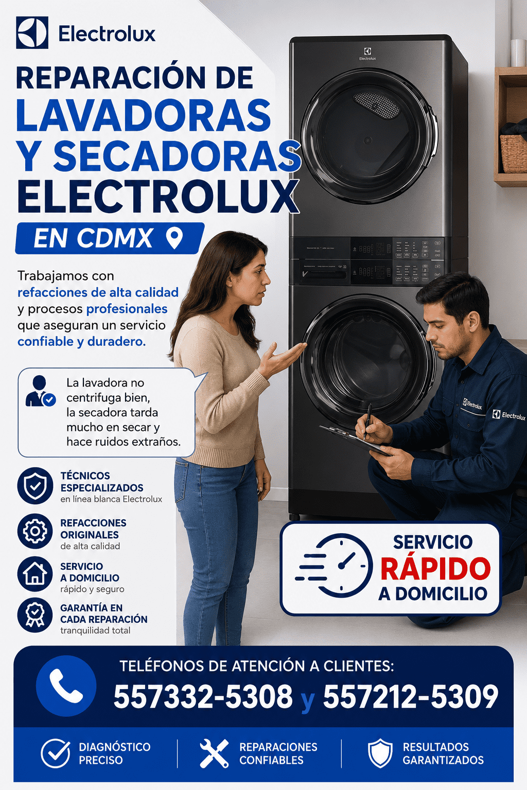 SERVICIO DE TÉCNICO DE REPARACIÓN DE LAVADORAS Y SECADORAS ELECTROLUX EN EL ESTADO DE MÉXICO